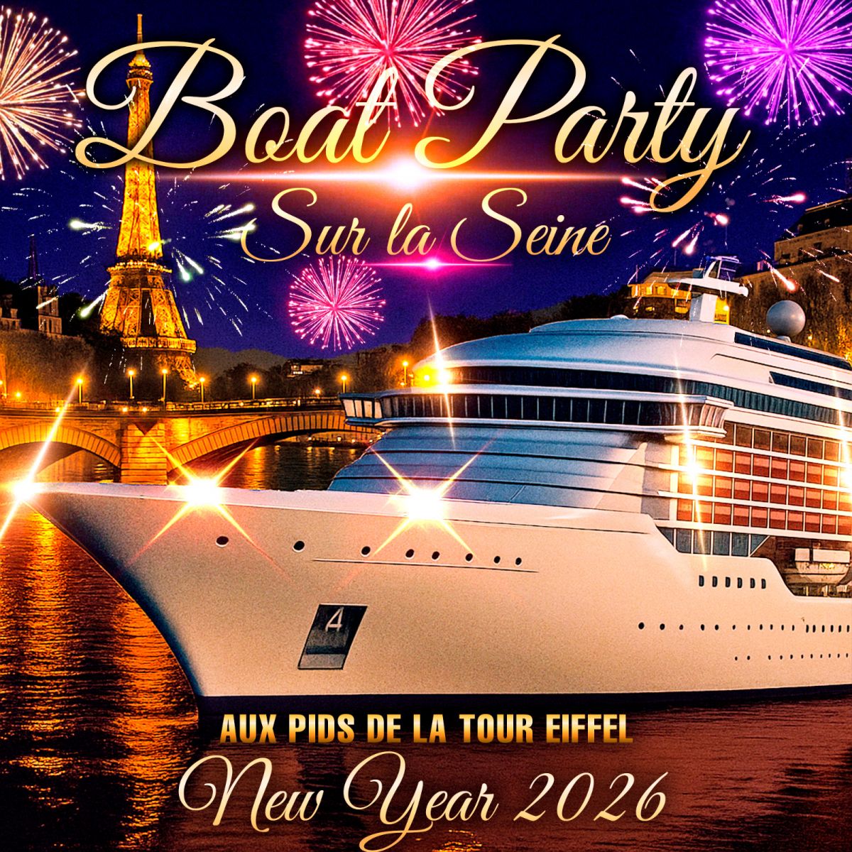 BOAT DELUXE PARTY NEW YEAR 2026 VUE PANORAMIQUE TOUR EIFFEL