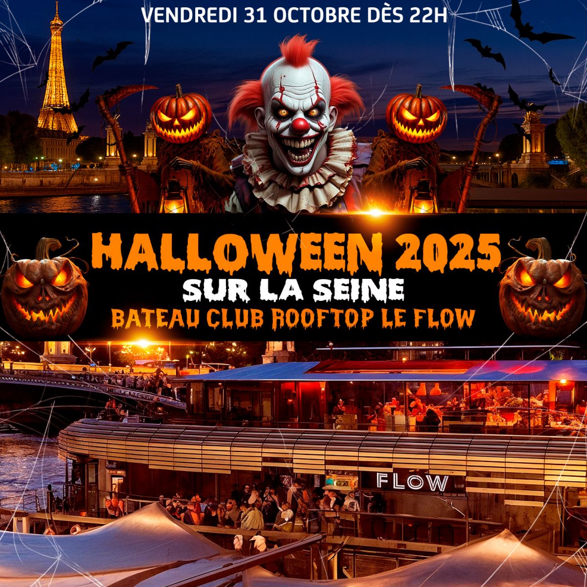 HALLOWEEN BOAT ROOFTOP PARTY HANTÉ GÉANTE SUR LA SEINE