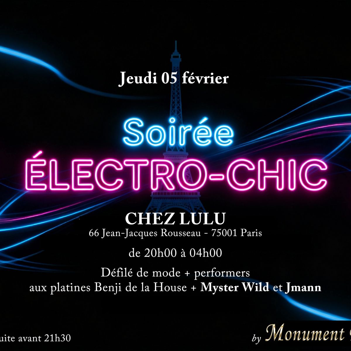 Soirée ELECTRO-CHIC le 05 février chez LULU (défilé de mode + performers + DJ)
