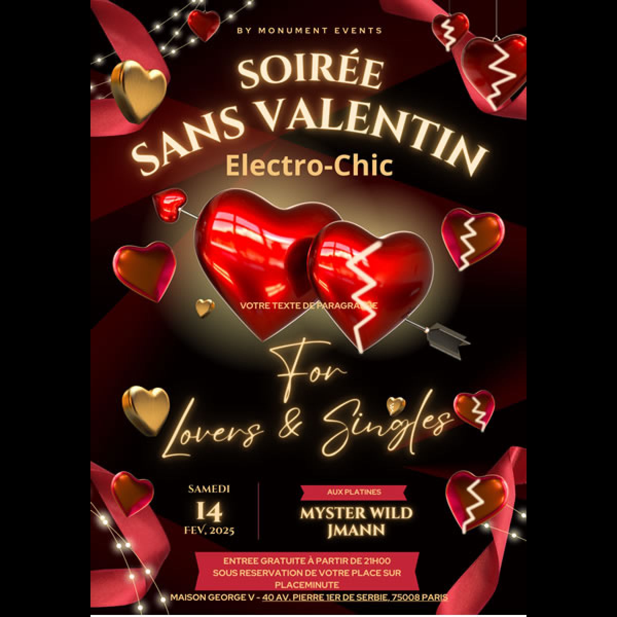 Soirée Sans Valentin - for Lovers & Singles - by Monument Events